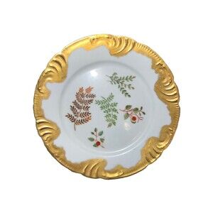Limoges France Gold Trim Plate Late 1800s Botanical Leaves Ferns CFH/GDM Rare